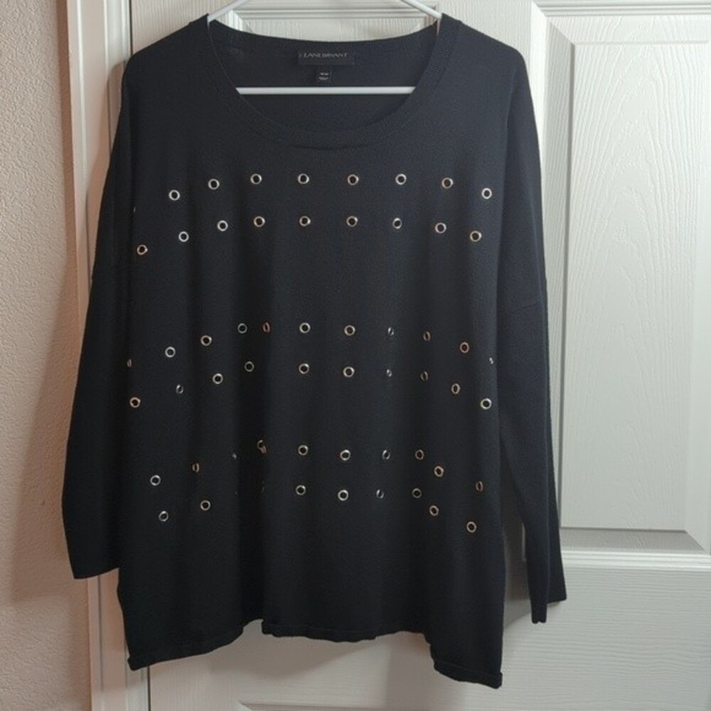 Lane Bryant Black Grommet Pullover Sweater Silver Eyelet Size 18/20